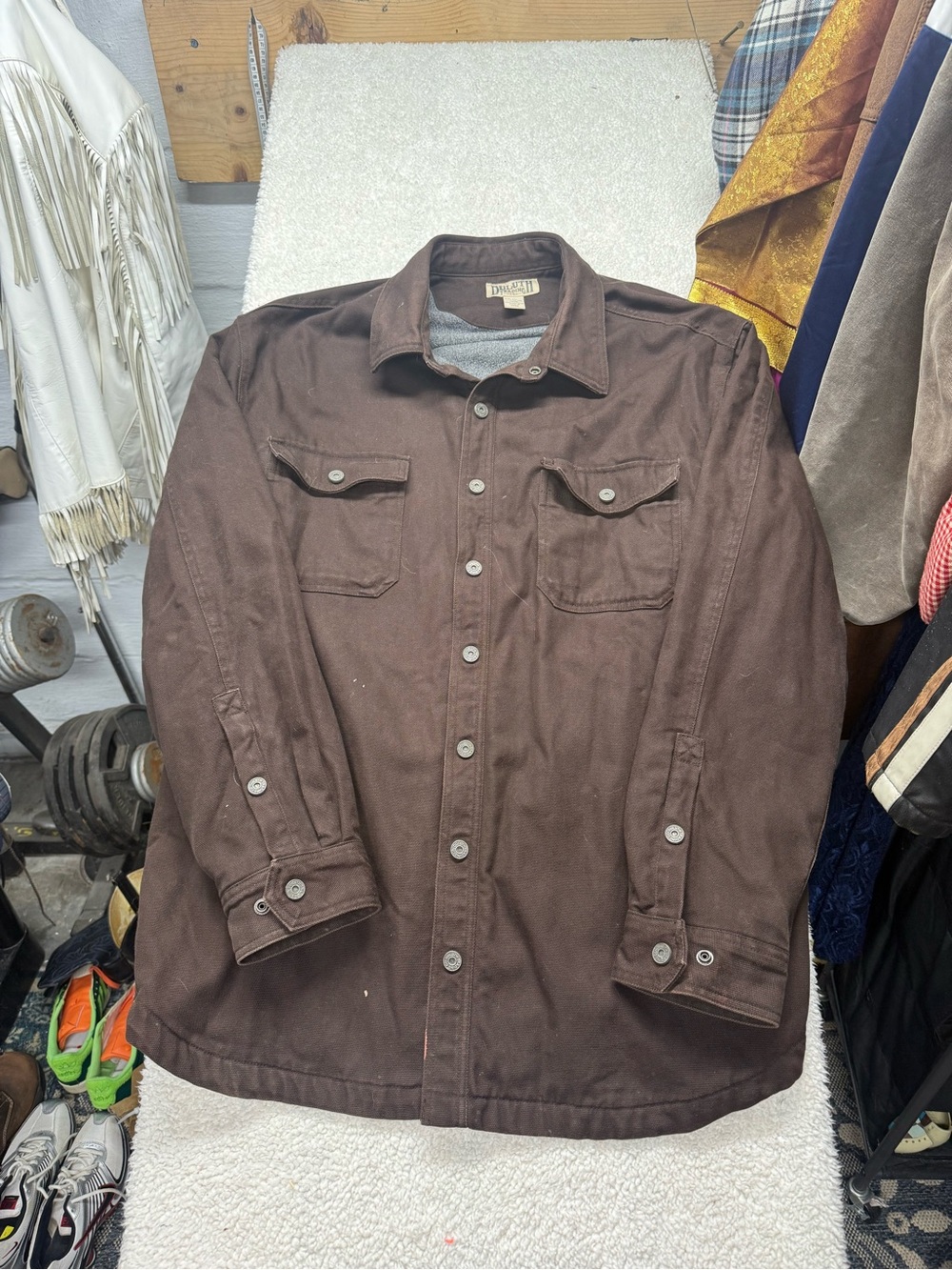 Duluth trading Co Men's Brown Button-Up lined Workshirt Jacket size 2XL tall